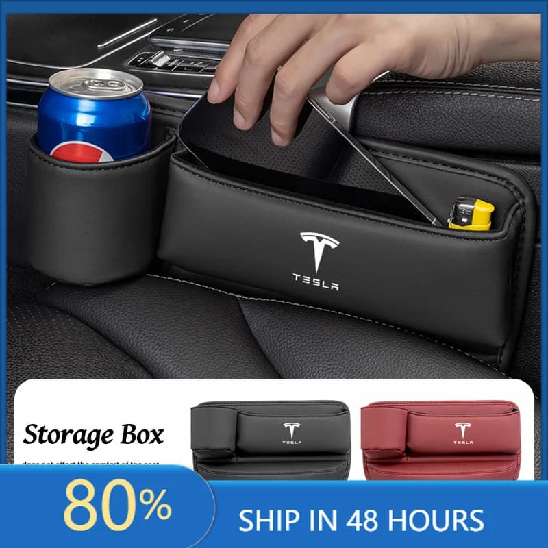 Adesivi per auto Scatola portaoggetti per seggiolino auto Organizzatore multifunzione Portabicchieri per Tesla Model-Y Model-3 Model-X Model-S Cybertruck Ro