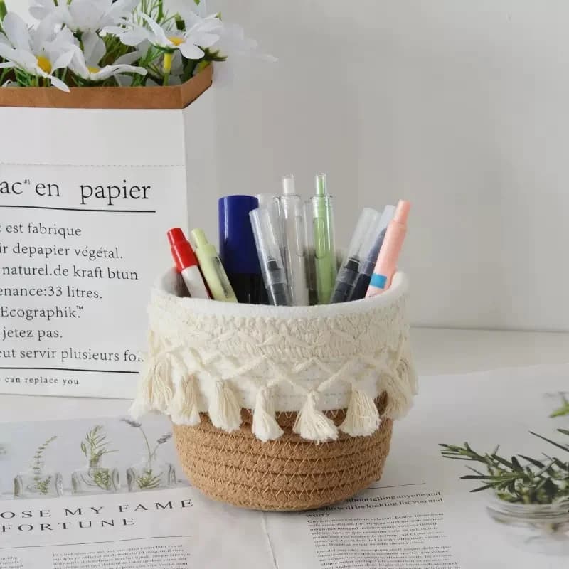 1 organizer da scrivania in tessuto Boho, porta penne, porta pennelli per trucco, per ufficio, camera da letto