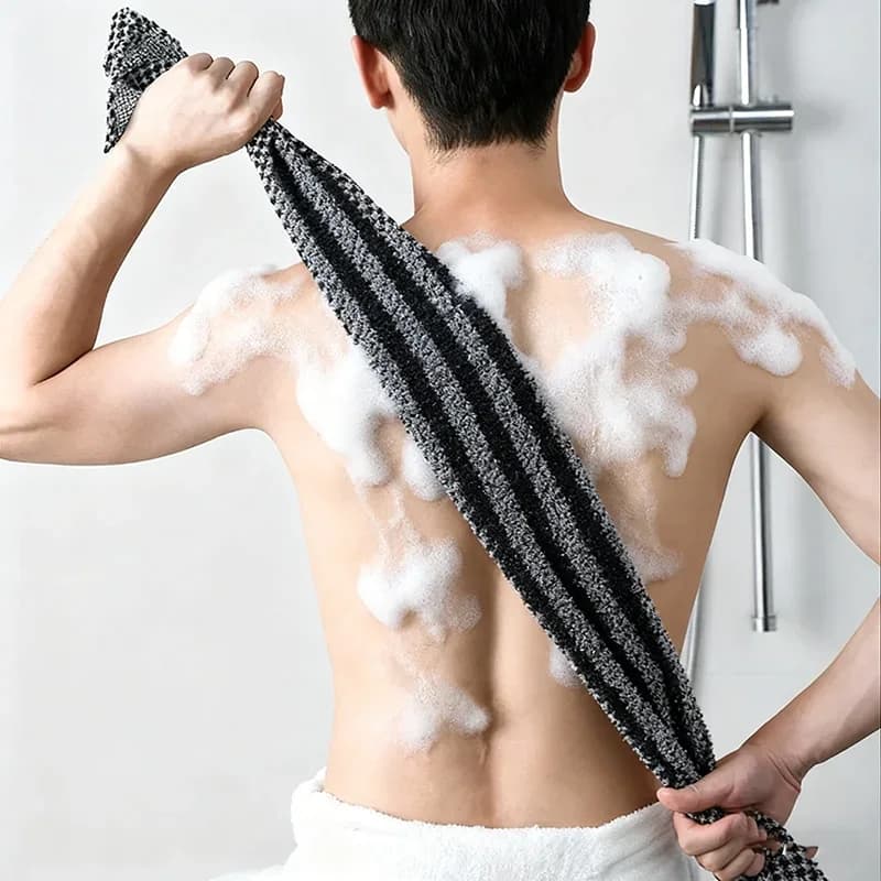 Men's Exfoliating Saddle Scrubber For Back Multifunction Foam Bath Towel Silver Ion Ultra Long Shower Towel