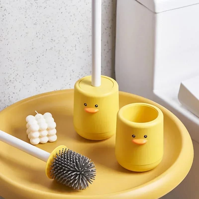 Porta scopino per WC in cartone animato Scopino per WC in silicone per montaggio a parete Spazzola per pulizia con drenaggio rapido Strumento per la pulizia del WC con setole morbide