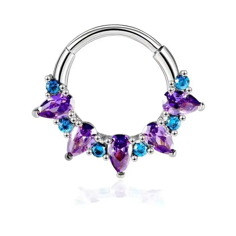 Cubic Zirconia Purple Nose Rings for Women Goth Stainless Steel Hinge Septum Nariz Piercing Sexy Body Jewelry