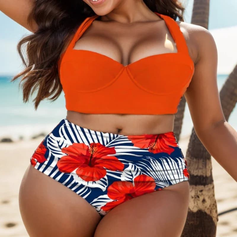 Halter Women Floral Print Micro Bikini Push Up Biquini Set Tankini Plus Size Swimwear Biquine Brasileiro Female Bathing Suit 5XL