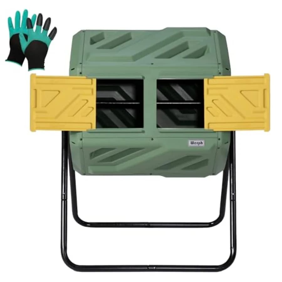 Composter a Doppia Camera da 43 Galloni Aggiornato, Composter Rotante per Esterni a Montaggio Rapido con Guanti per Giardino