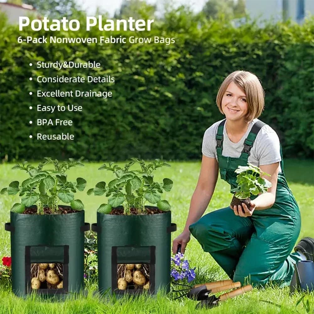 5PCs Garden Supplies Vegetable Plant Grow Bag Planting Container Bag Thicken Garden Pot DIY Potato Grow Planter PE Cloth