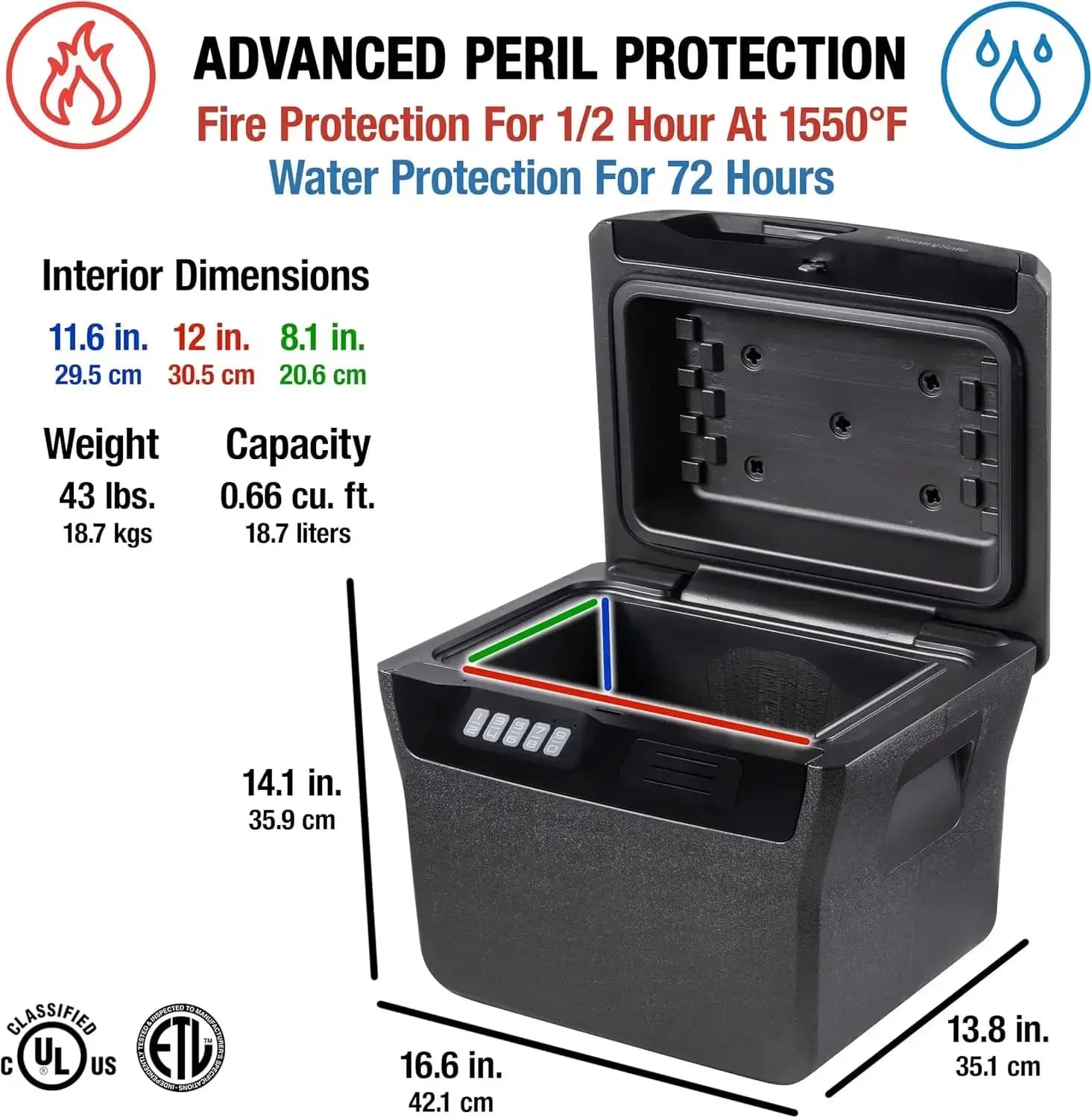 Hot sale!Charcoal Gray Waterproof Fireproof Safe Lock Box Keypad Documents Hanging File Folders