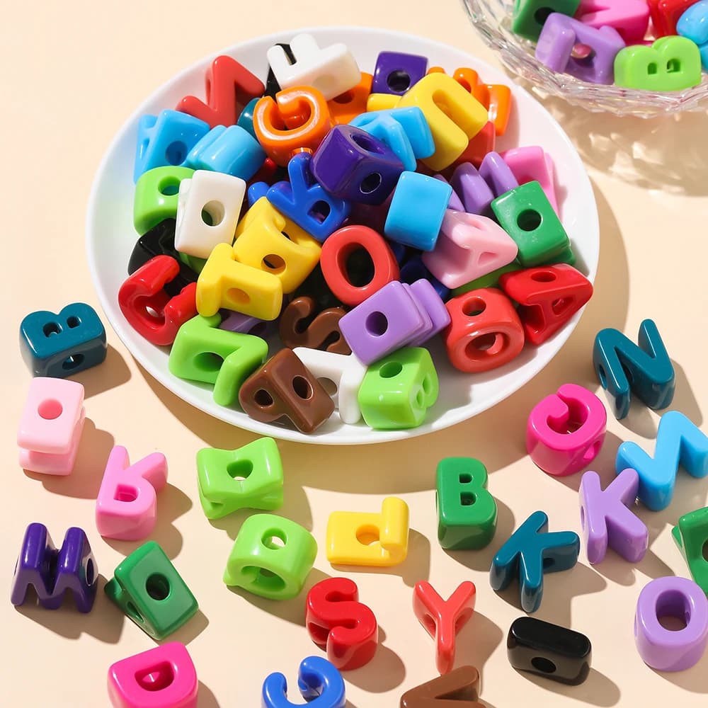 10pcs/lot Mixed Color Big Hole Acrylic Letter Beads Children Handcraft Alphabet Spacer Necklace DIY Jewelry Making