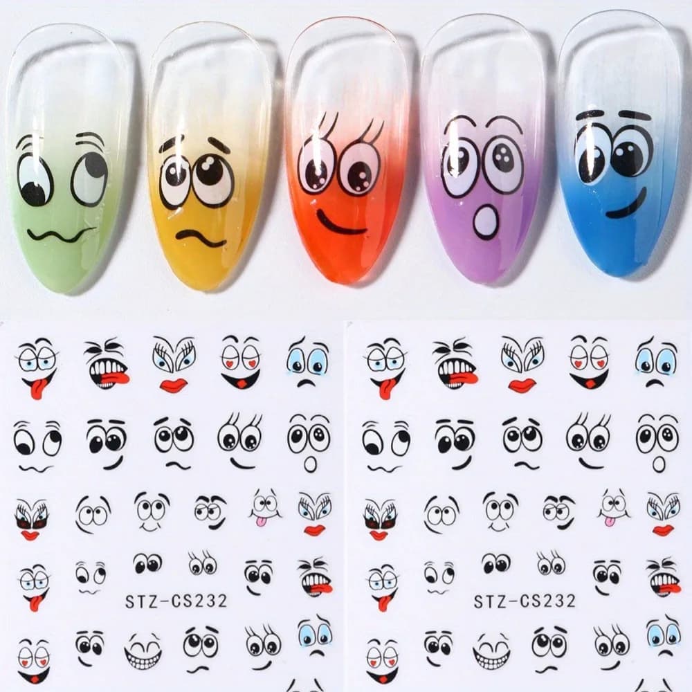 2 adesivi per unghie con faccina sorridente Graffiti, facili da applicare per la decorazione delle unghie fai da te, trucco e styling per feste regalo e matrimoni