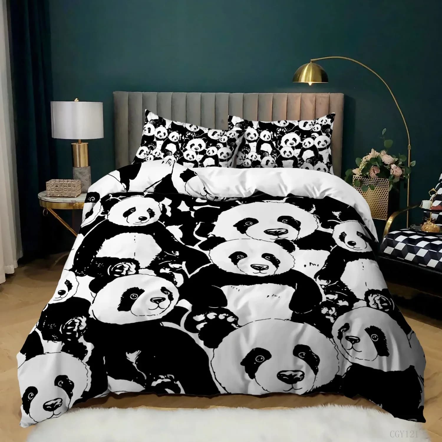 Copripiumino Panda Set di biancheria da letto stampato Panda cartone animato per bambini Ragazzi Ragazze Copripiumino in microfibra con animali carini 2/3 pezzi Full Size