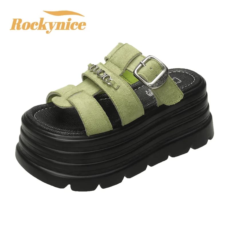 8CM Summer High Platform Women Sandals Wedge Heels Slippers Fashion New Beach Outside Chunky Sandals Comfort Casual Slides Woman