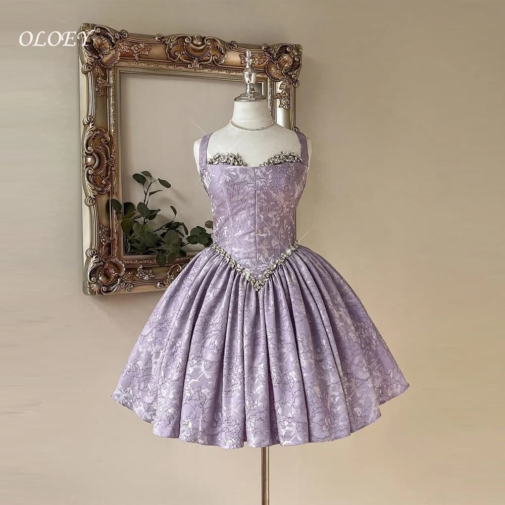 OLOEY Elegante viola che borda il breve vestito da ballo di fine anno colletto quadrato gonfio mini abiti da sera personalizzati abiti da festa