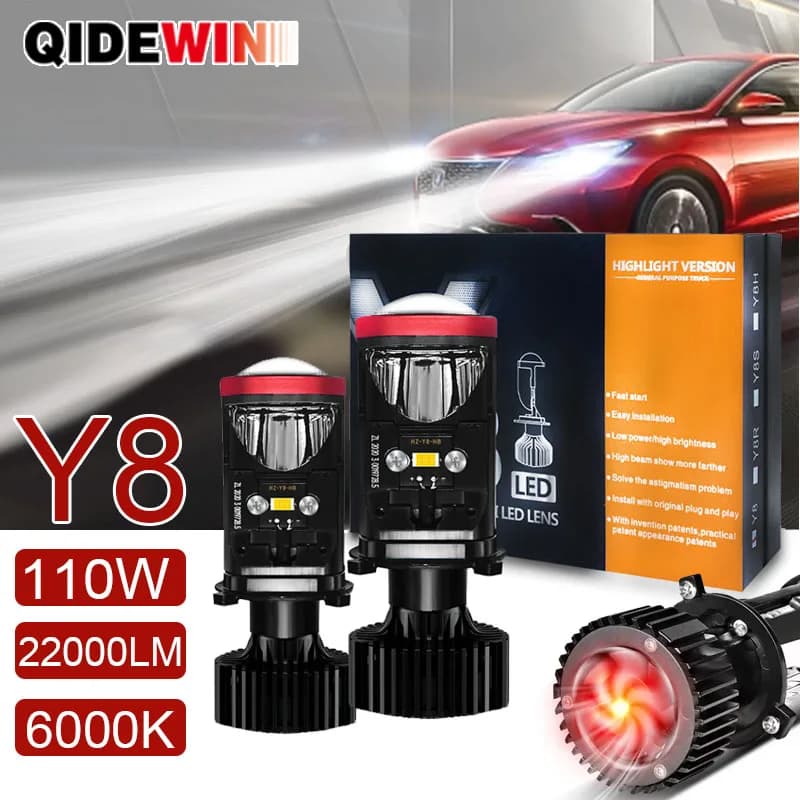 BI LED Y8 Auto Mini Lens LED H4 Kit di conversione lampadina faro proiettore abbagliante anabbagliante Turbo Fan 110W 22000LM 6000K bianco LHD RHD