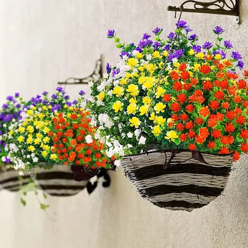 8 pezzi, decorazione di piante artificiali, fiori artificiali anti-UV per la decorazione di casa e giardino all'aperto, bonsai