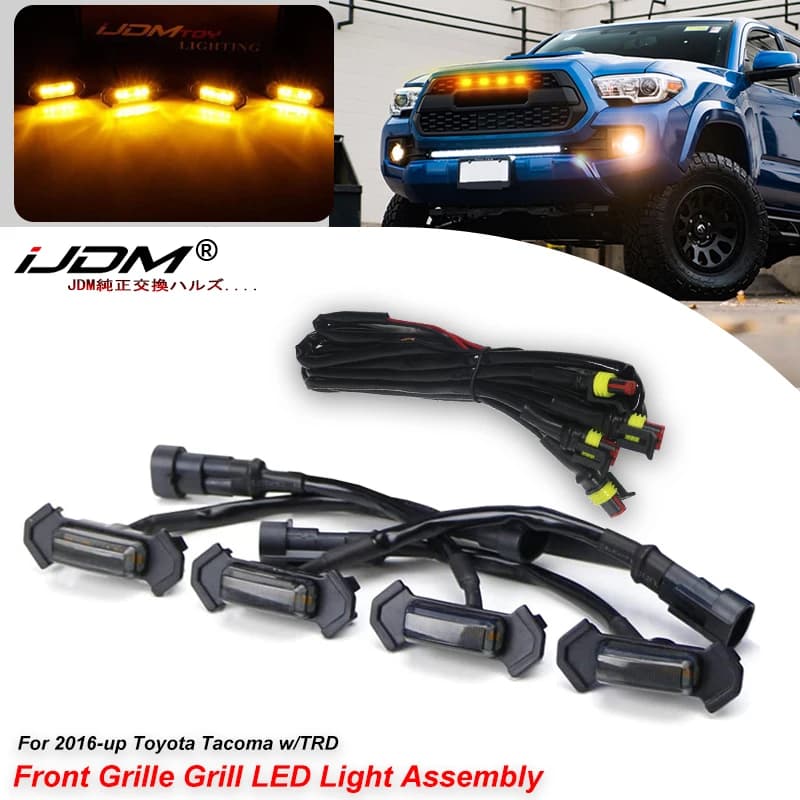4 Luci LED per Griglia Anteriore Auto, per Toyota Tacoma 2016-2019 TRD PRO, Luce Ambrata e Bianca, Lampada Occhio d'Aquila, per Fuoristrada e SUV