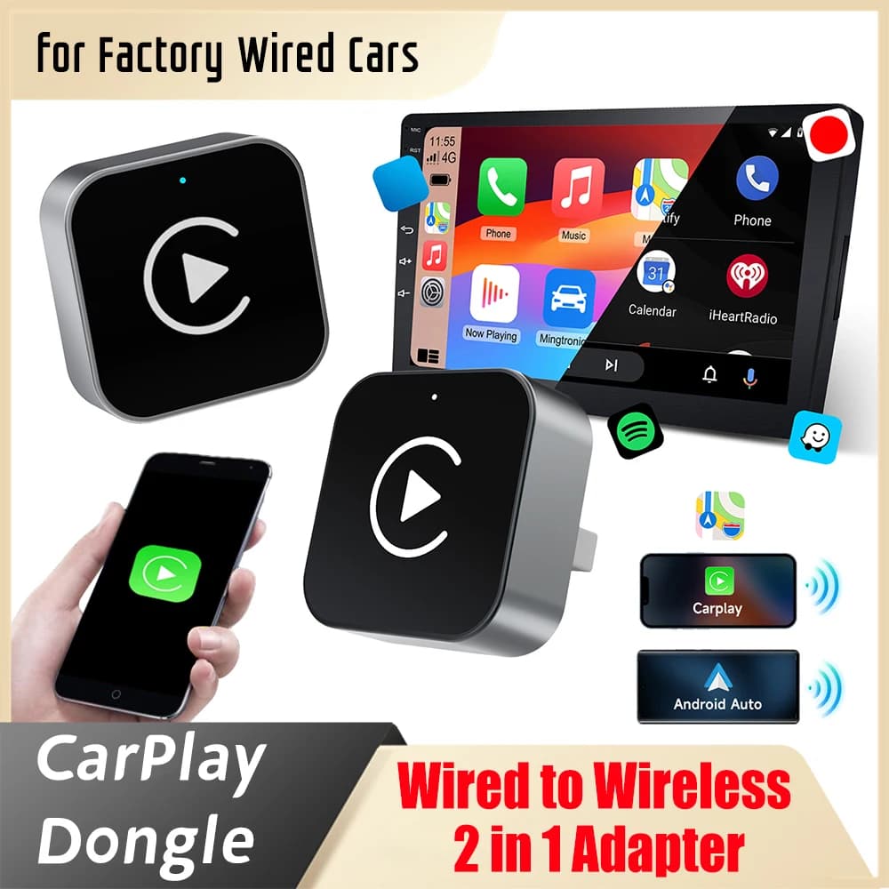 Nuovo adattatore CarPlay wireless 2 in 1 CarPlay wireless Android Mini Adattatore USB automatico Smart Mini Box Plug and Play per auto cablate