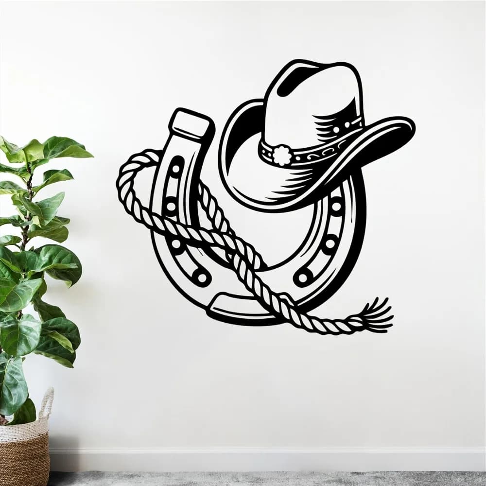 1 Pezzo Decorazione Murale in Metallo a Forma di Cappello da Cowboy e Ferro di Cavallo, Gancio Rustico in Ferro per Appendere, Arredamento per Casa, Ranch e Giardino