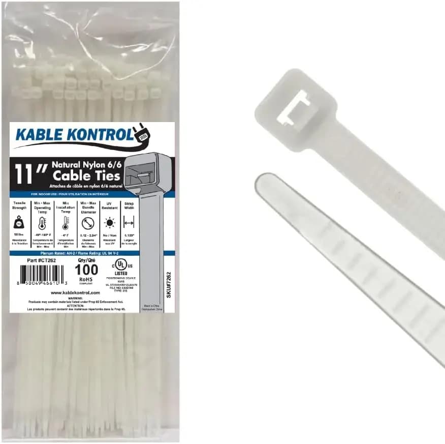 Fascette stringicavo in nylon naturale da 11 pollici, 100 pezzi, per uso interno o esterno, fascette autobloccanti con resistenza alla trazione di 50 libbre