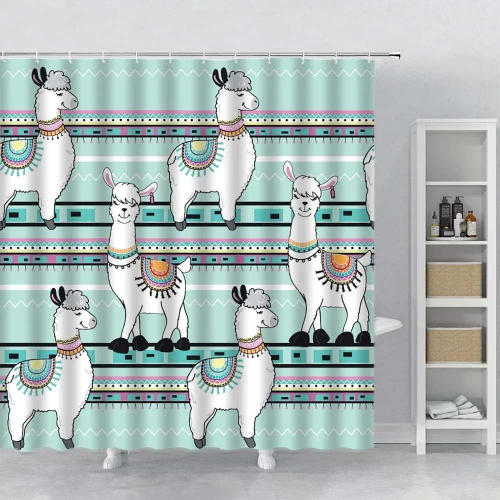 Simpatico cartone animato Alpaca Tenda da doccia Stile etnico boemo Decorazione bagno bambino Tende da bagno Decorazione regalo di Natale per bambini