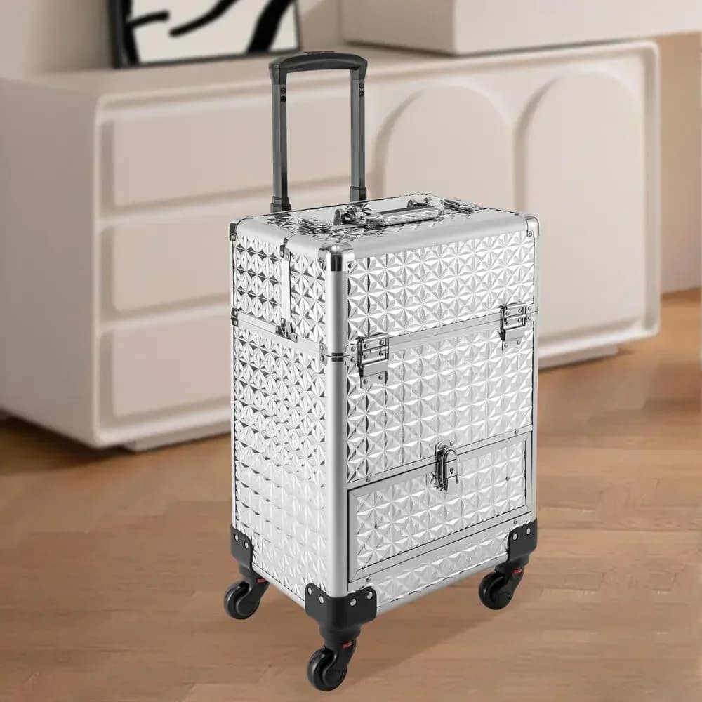 Valigetta portatile per trucco con rotelle: carrello per cosmetici con organizer regolabile per trucco, pennelli e strumenti di bellezza
