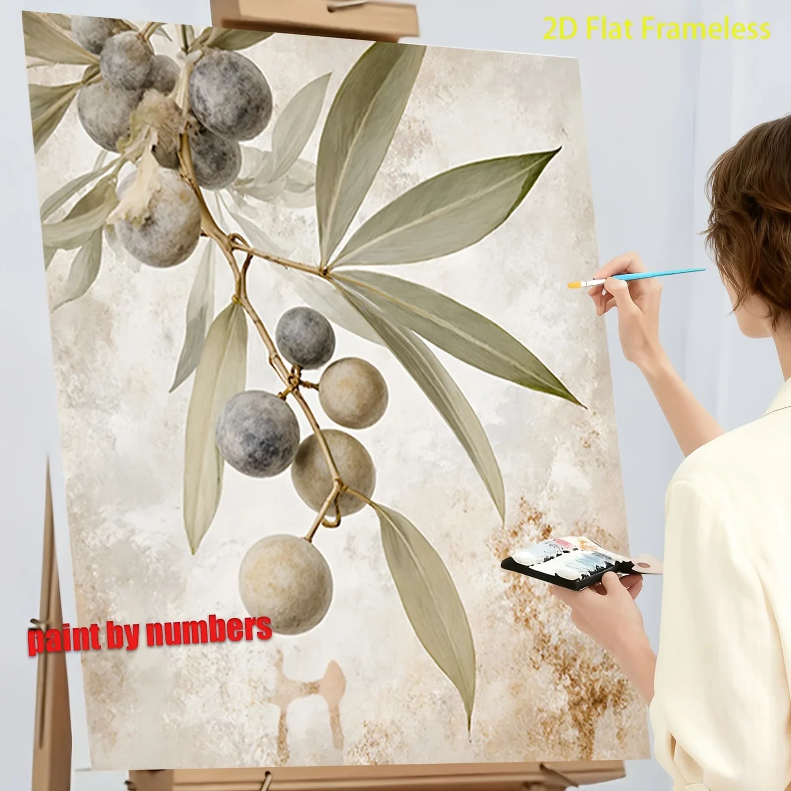 [2D Flat Frameless][Professional Art Use] 1 Set Beginner DIY Acrylic Paint by Numbers Kit, Includes Acrylic Paints, Canvas, 3 Br