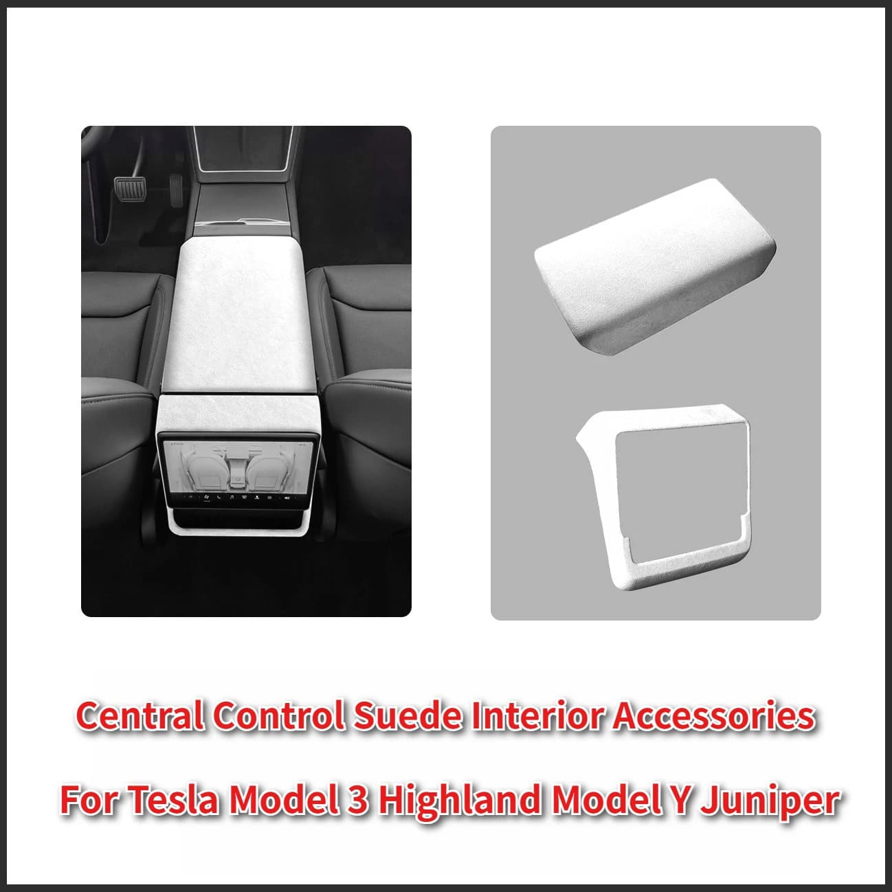 Cornice Schermo Posteriore per Tesla Model 3 Highland/Model Y Juniper, Accessori di Modifica Interni in Pelle Scamosciata Bianca/Nera
