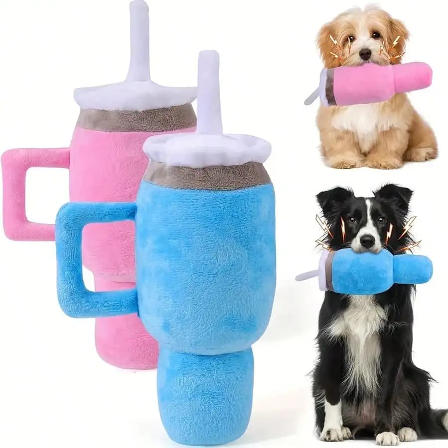 1 pezzo di giocattoli da masticare per cani a forma di tazza per bevande carine in rosa blu durevoli, ideali per l'intrattenimento per la dentizione dei cuccioli