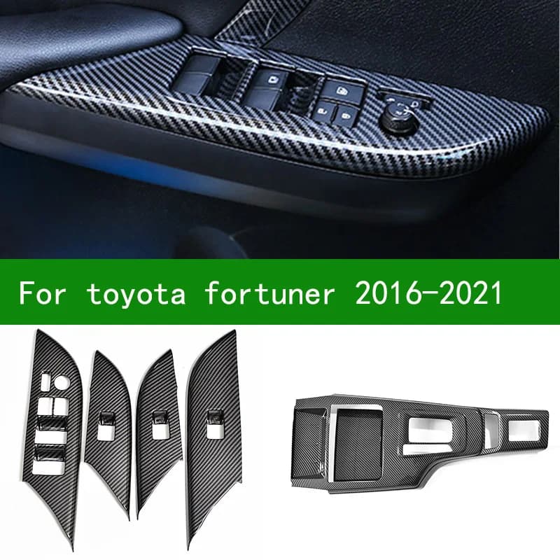 For Toyota fortuner AN160 2016-2021 carbon fiber central console cover internal handle change electric windows trim 2018 2019