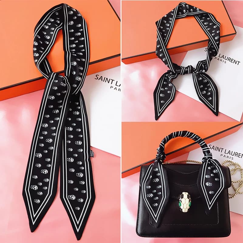 115cm legato borsa manico sciarpa di seta piccolo nastro Twill teschio di seta bianco e nero versione coreana tutto-fiammifero a righe piccola sciarpa di seta
