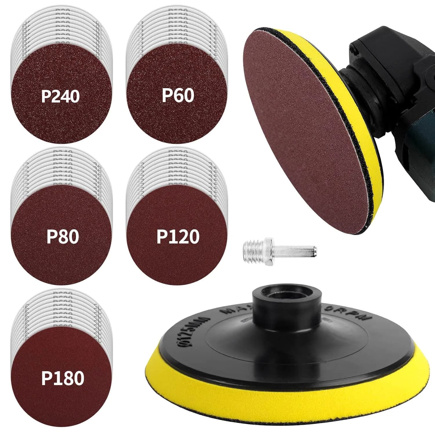 10 PZ 125mm Disco Abrasivo 60-240 Grana Gancio E Anello Supporto Pad per Trapano Elettrico Smerigliatrice Utensili Rotanti Carta Vetrata Ruota di Lucidatura