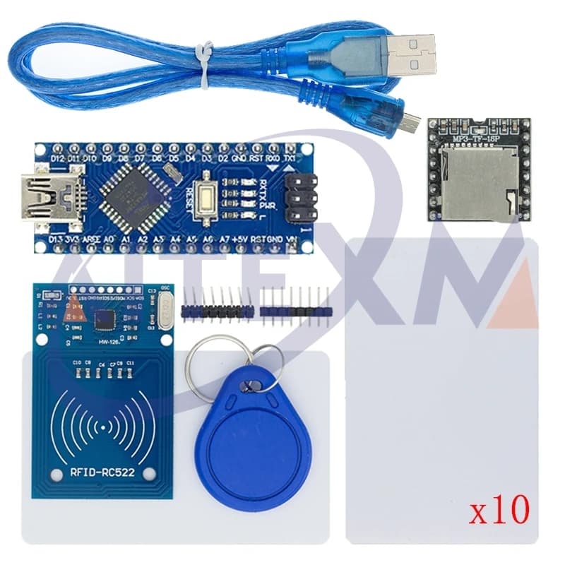 IC 13,56 MHZ card + MINI USB Nano V3.0 card with welded + USB cable + MINI MP3 module + RFID DIY kit MFRC522 for Arduino Nano