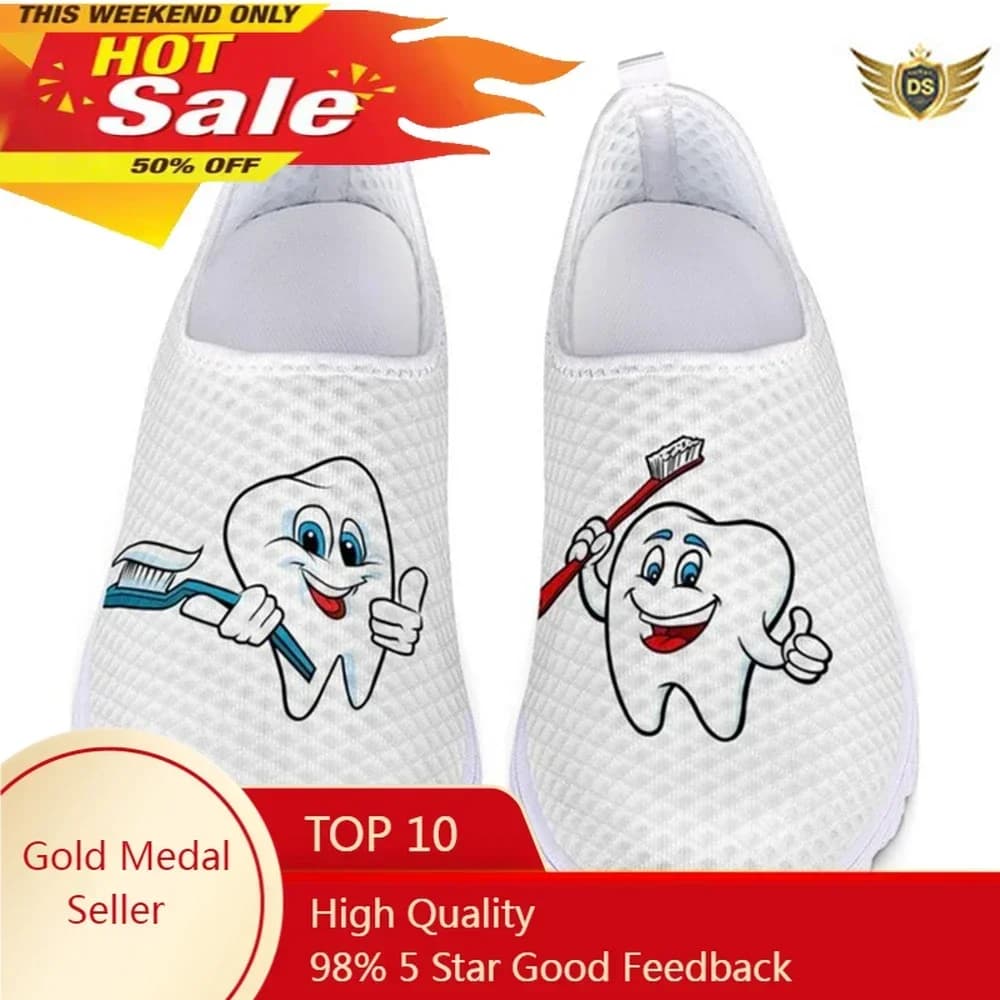 Simpatico cartone animato dente stampa scarpe da donna dentista maglia da donna slip on sneakers mocassini estivi casual per ragazze Zapatos