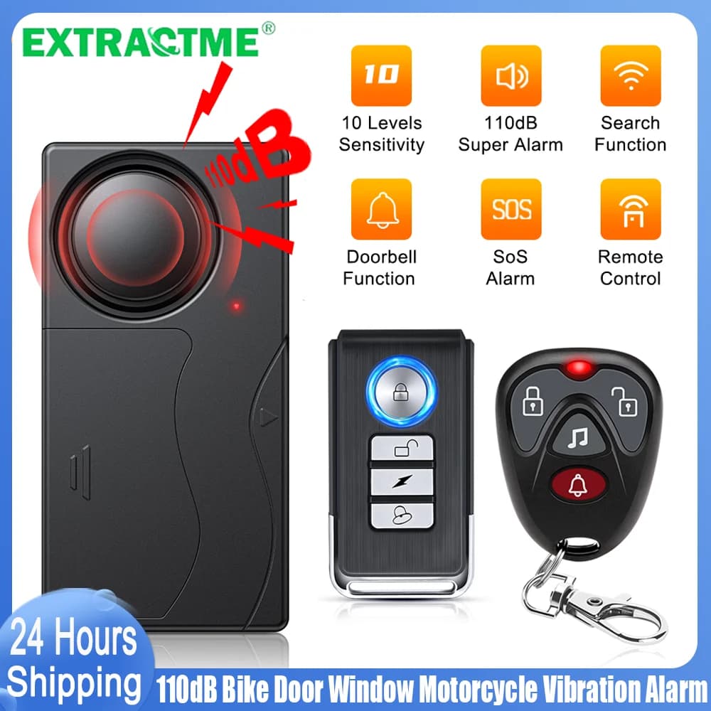 Allarme bici a vibrazione wireless con telecomando Allarme antifurto 110dB Sistema di allarme di sicurezza per porte e finestre per bici rumoroso