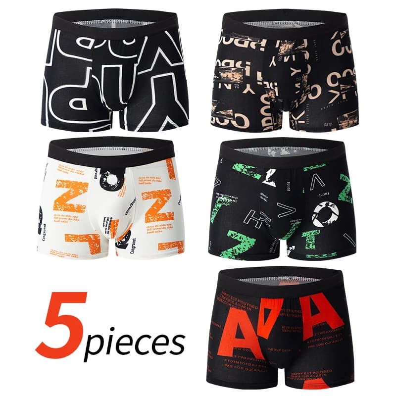 5 pezzi moda uomo stampa taglie forti 5XL6XL biancheria intima da ragazzo comoda per lo sport biancheria intima casual pantaloncini in vita elastica