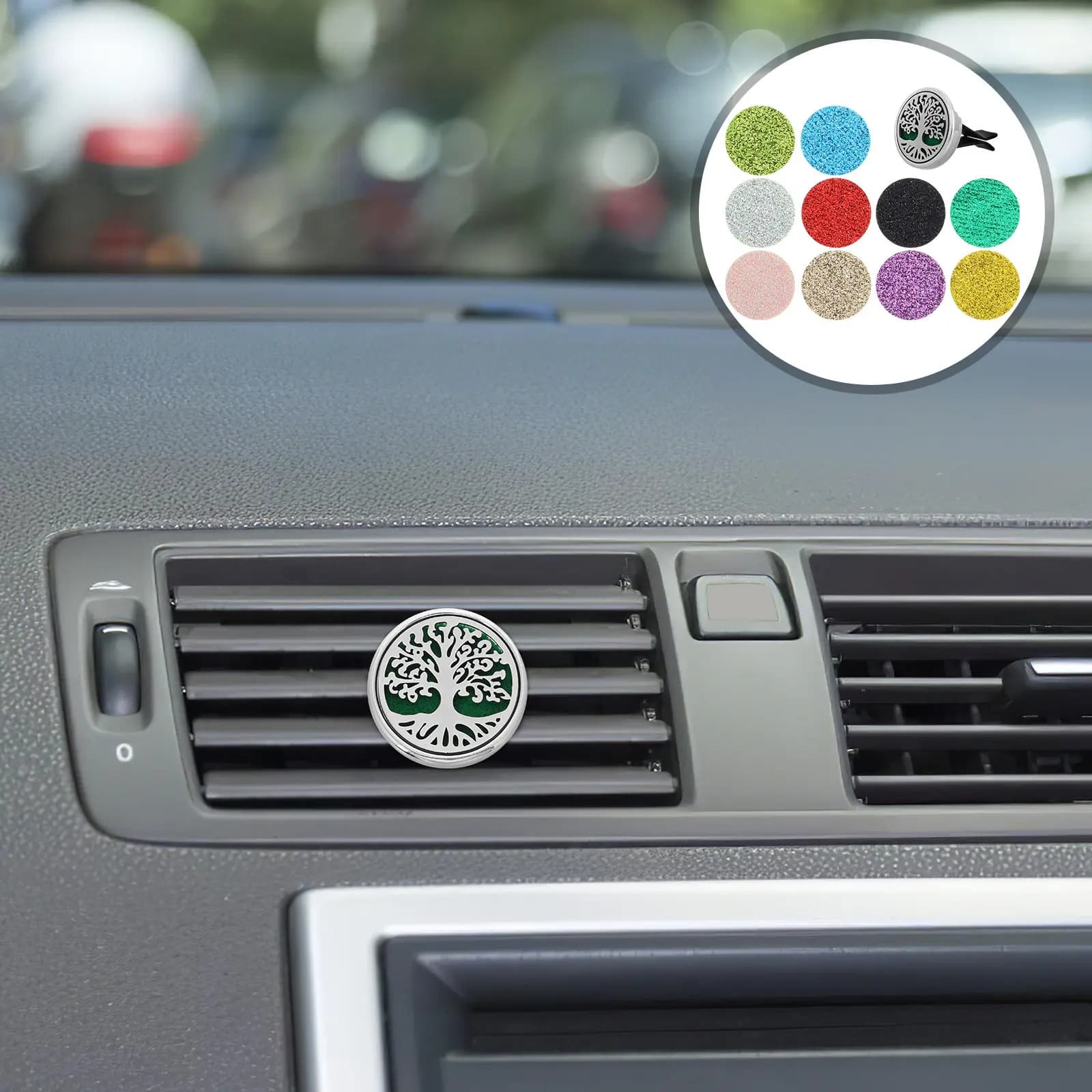 Diffusore per Auto con Clip per Bocchetta di Ventilazione, Design Albero della Vita, Aromaterapia con Oli Essenziali Ricaricabili, Deodorante e Decorazione per Bocchetta dell'Aria Auto
