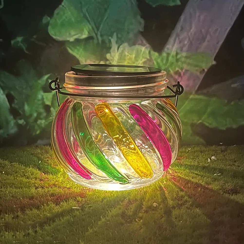 Lampada Solare a Vaso in Vetro Dipinto Resistente, con Gradiente Colorato, per Esterni, Giardino, Decorativa, a Sospensione, Luci Fatate