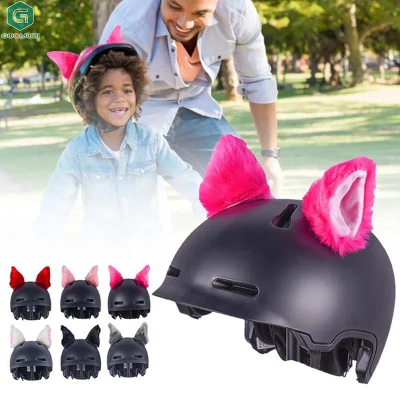 2-Pack Faux Fur Cat Ears Helmet Accessories, Detachable Plush Kitty Ears, Fits Motorcycle/Electric Bike/Ski Helmet, Cute Decor