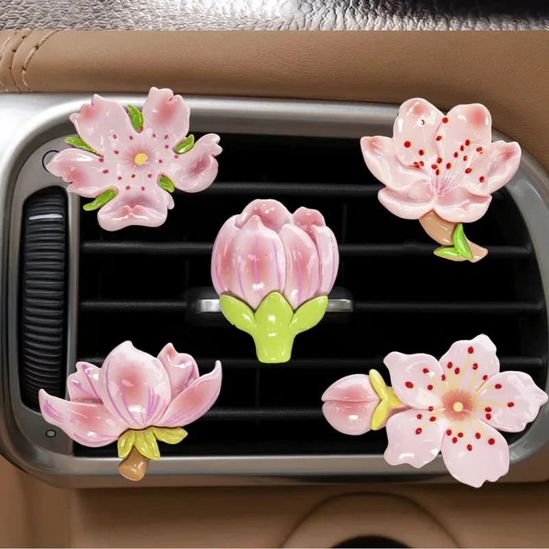 Beautiful Flowers Perfume Clips for Car Air Exit Aroma Diffuser Peach Flower Car Deodorant Accessories for Decoration Fresh air