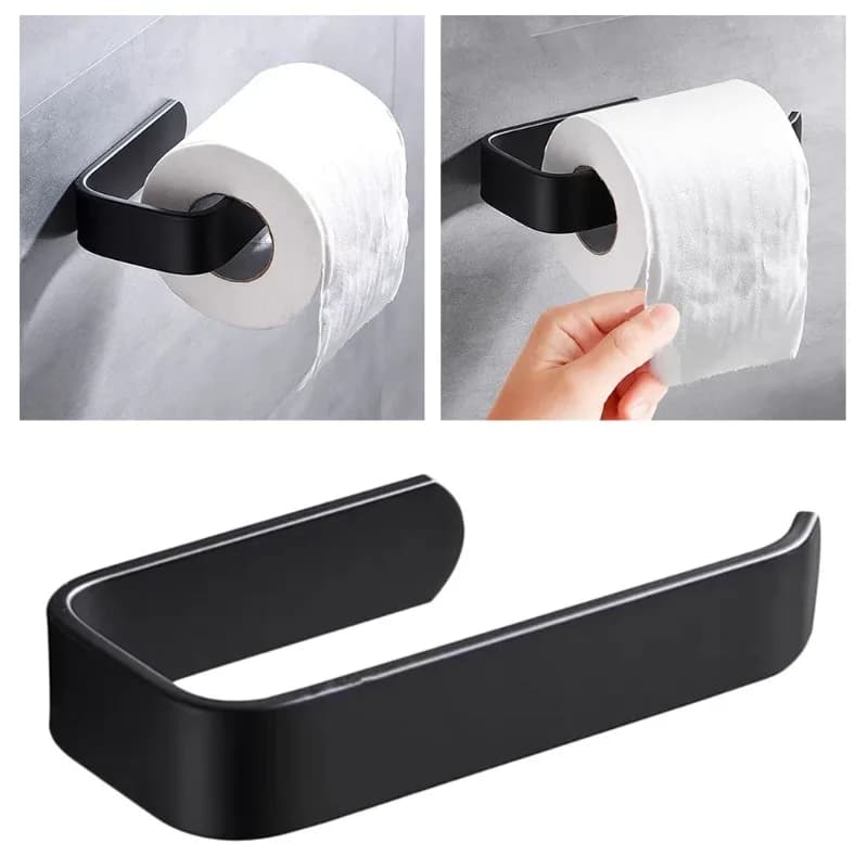 Portarotolo da parete in acrilico per carta igienica, porta salviette da bagno e cucina, gancio moderno nero