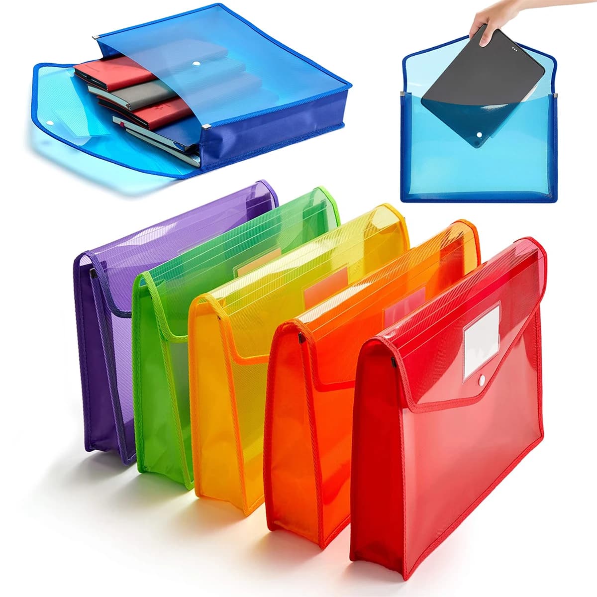 1/2/4 pezzi di cartelle espandibili in plastica, buste trasparenti con chiusura a scatto, grande capacità, formato A4, colori assortiti, per ufficio e scuola