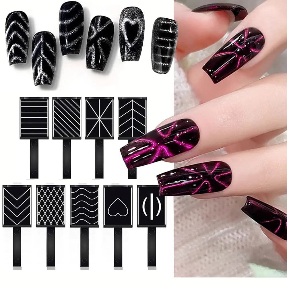 4/5 pcs Gel Nail Polish Cat Eye Magnet Bacchetta Set Heart/Onda Stripe Magnets Nail Stick Cat Eye Effect Nail Design Magnetic Tools 9