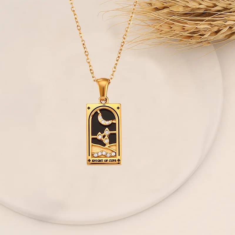 Collana con Carte dei Tarocchi in Acciaio Inossidabile, Amuleto Classico con Zirconi Originali: Imperatrice, Amanti, Mago, Luna, Ricchezza