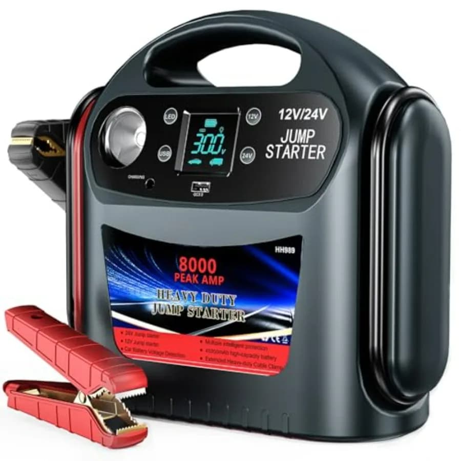 Avviatore di Emergenza per Auto 8000A per Tutti i Veicoli a Benzina/Diesel 12V/24V, Avviatore Portatile con Luce LED per Veicoli Commerciali e Diesel