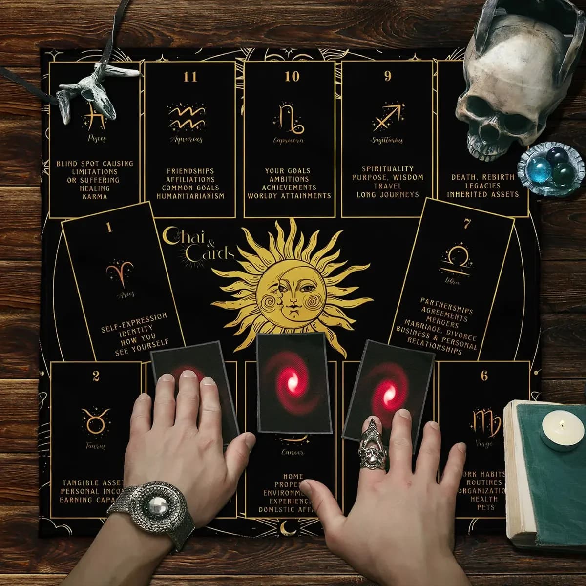 Sun Moon 12 Costellazioni Carta Tarocchi tovaglia da lettura Panno da altare Astrologia Oracolo Gioco da tavolo Tappetino Strega Decorazioni per la casa