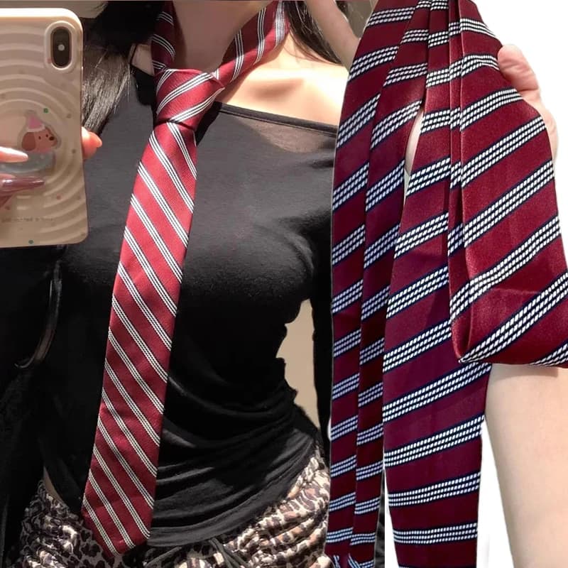 New JK Ties red Striped Neck Tie Girls Japanese Style for Jk Uniform Long Skinny Necktie Plaid Waist Belts Necklace Accessories