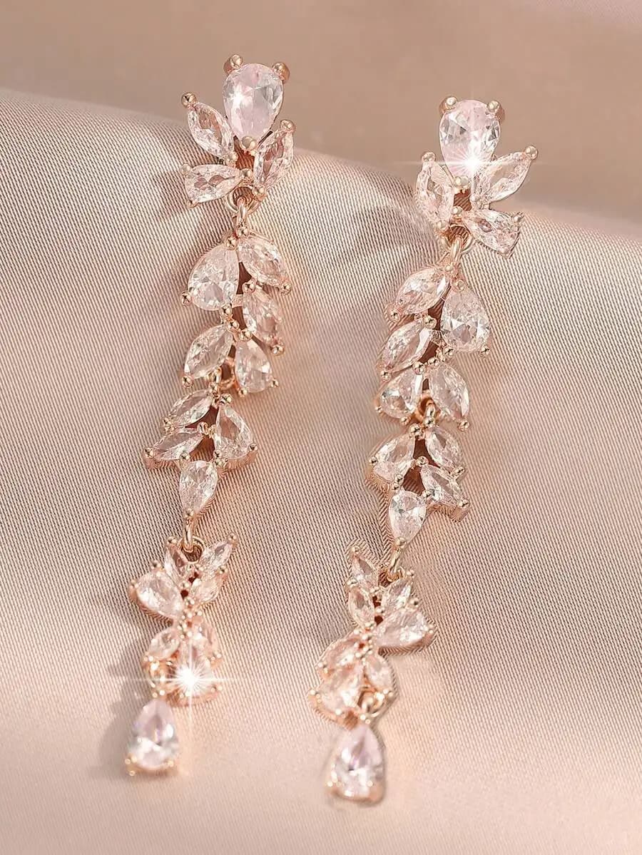 Eleganti orecchini pendenti lunghi con gocce d'acqua e zirconi per donna, gioielli da matrimonio