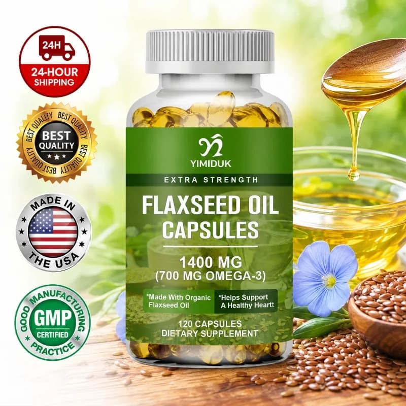Organic Flaxseed Oil Supplements with Vitamin E, Support Focus, Guard Vessels, Aid Sound Sleep, Heart Skin Hair Health, Immunity