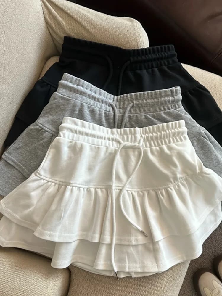 Korean Style High Waist A-Line Short Skirt Women's Summer New Cake Skirt Prevent Light Walking Casual Style Pleated Polyester...