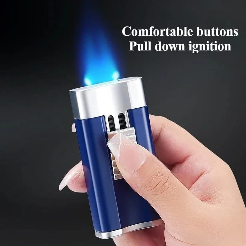 Accendino a Gas con Fiamma Blu in Metallo, Antivento, Portatile, a Turbina, per Regali di Lusso per Uomini, Accessori per Sigarette