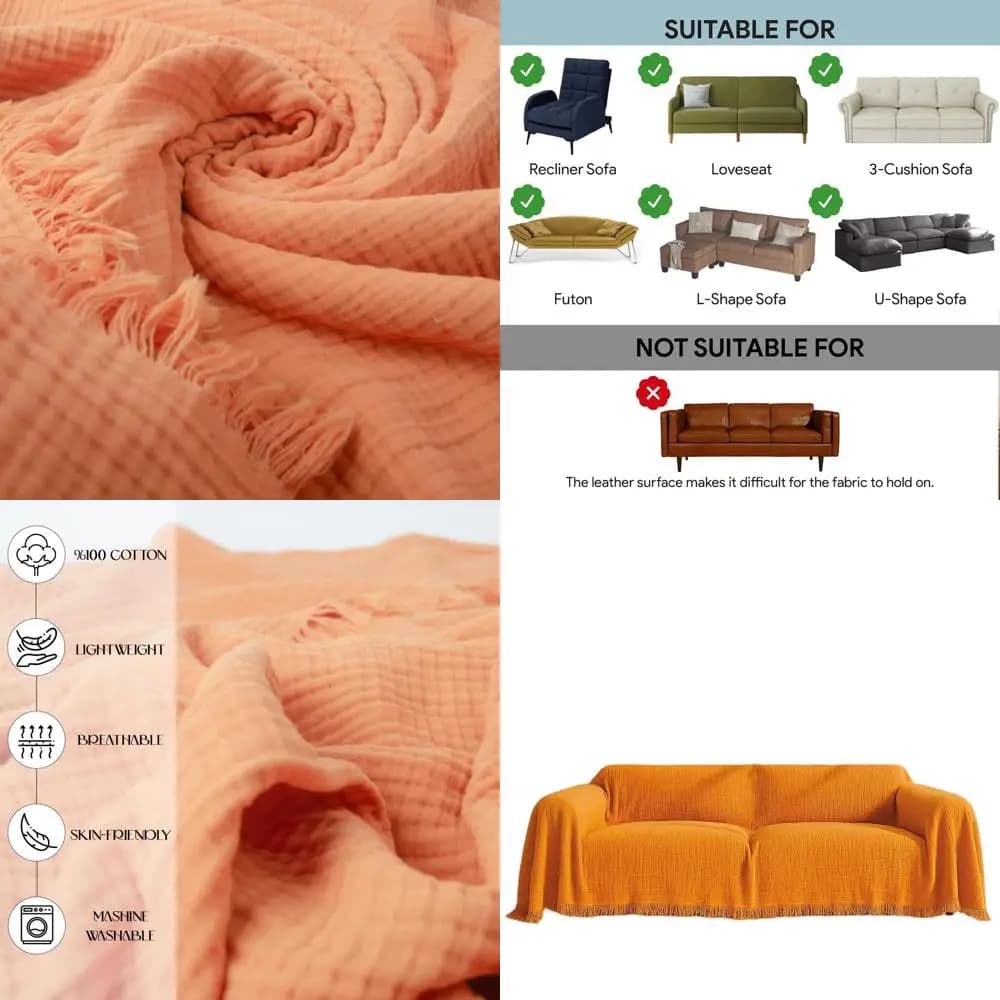 Boho covers in 4-Strong Natural Cotton, Suitable for Two Post Sofa or Composable Sofa, 71 Width Poles, Orange, 71x118