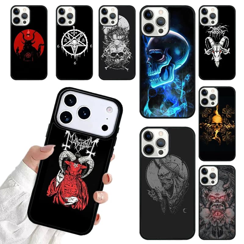 Satanic Scary Skull Phone Case For iPhone 17 16 15 14 13 12 11 Pro Max 17air Shockproof Cover Fundas
