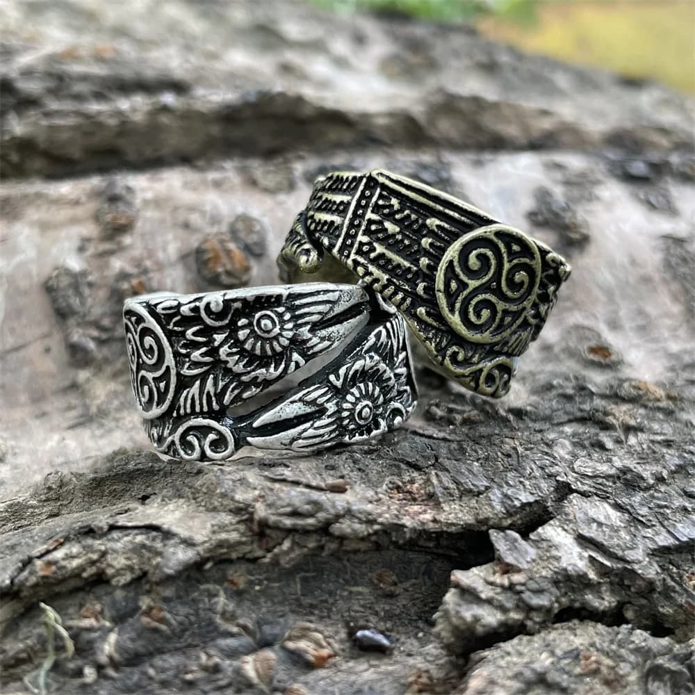 Anello corvo norreno vichingo odino mitologia scandinava regolabile Triskele trispunion simbolo gioielli Punk